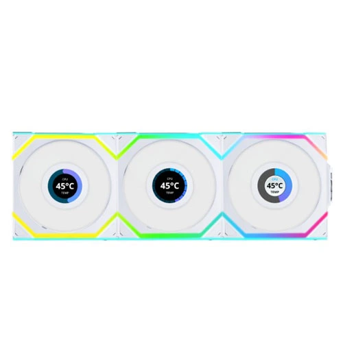 Lian Li UNI Fan SL Wireless LCD ARGB 120mm Reverse Blade White Cabinet Fan, Triple Pack